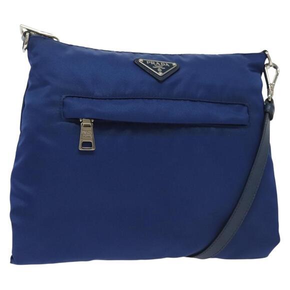 PRADA Shoulder Bag Nylon Blue Silver - Picture 1 of 12